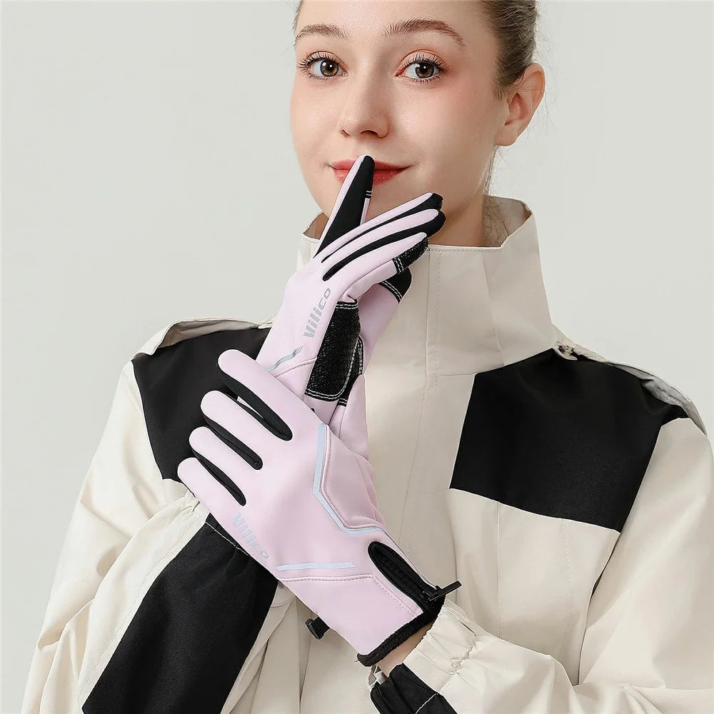 VILICO A0154 1 Pair Winter Warm Touchscreen Gloves Waterproof Reflective Outdoor Cycling Gloves Anti Slip - S  /  Black - 6