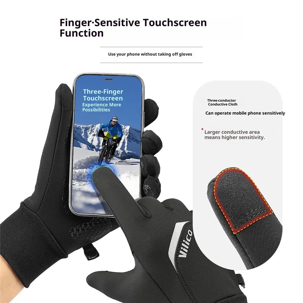 VILICO A0155 1 Pair Winter Touchscreen Gloves for Outdoor Cycling Fleece Lined Warm Thermal Gloves Waterproof - S  /  Black - 3