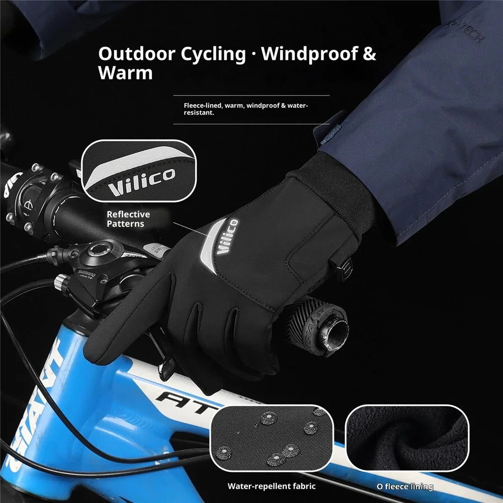 VILICO A0155 1 Pair Winter Touchscreen Gloves for Outdoor Cycling Fleece Lined Warm Thermal Gloves Waterproof - S  /  Black - 4