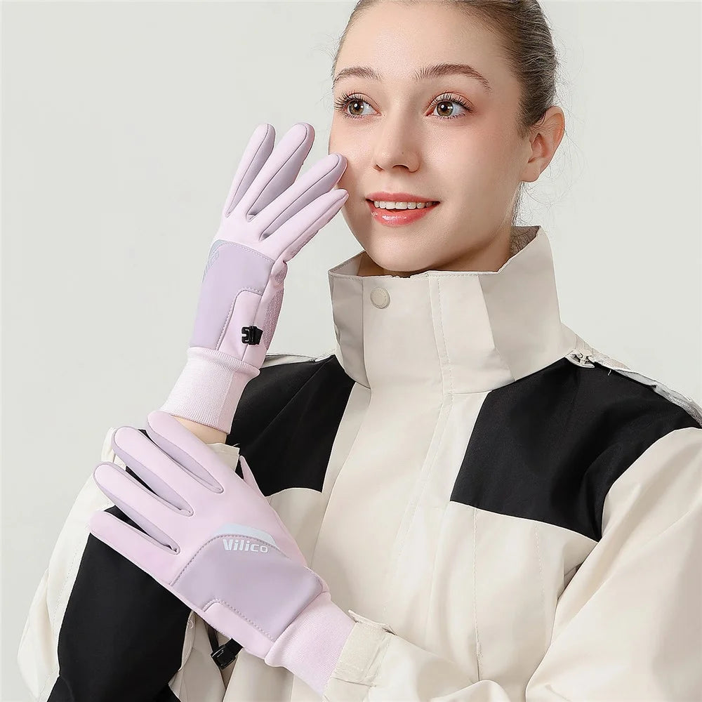 VILICO A0155 1 Pair Winter Touchscreen Gloves for Outdoor Cycling Fleece Lined Warm Thermal Gloves Waterproof - S  /  Black - 6