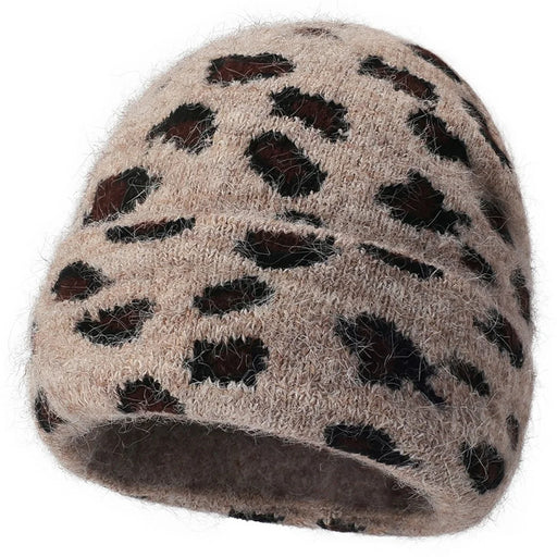 Fashion Leopard Print Winter Cashmere Beanie Hat Outdoor Windproof Thick Fleece Lined Cap - Oatmeal - 1