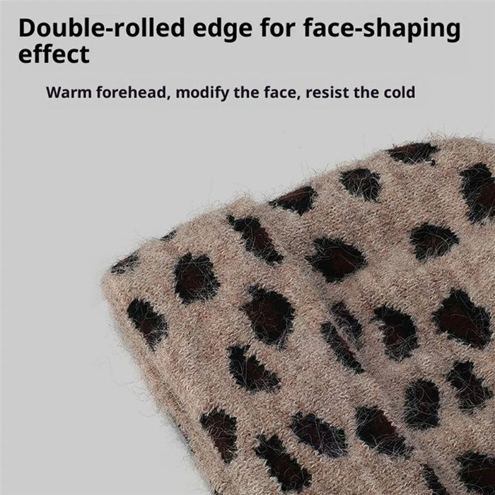 Fashion Leopard Print Winter Cashmere Beanie Hat Outdoor Windproof Thick Fleece Lined Cap - Oatmeal - 4