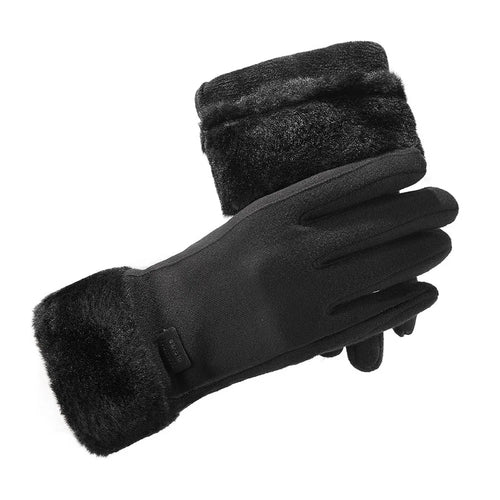 1 Pair Winter Gloves Windproof Fleece Lined Touchscreen Index Finger Cycling Gloves for Women - Black - 1