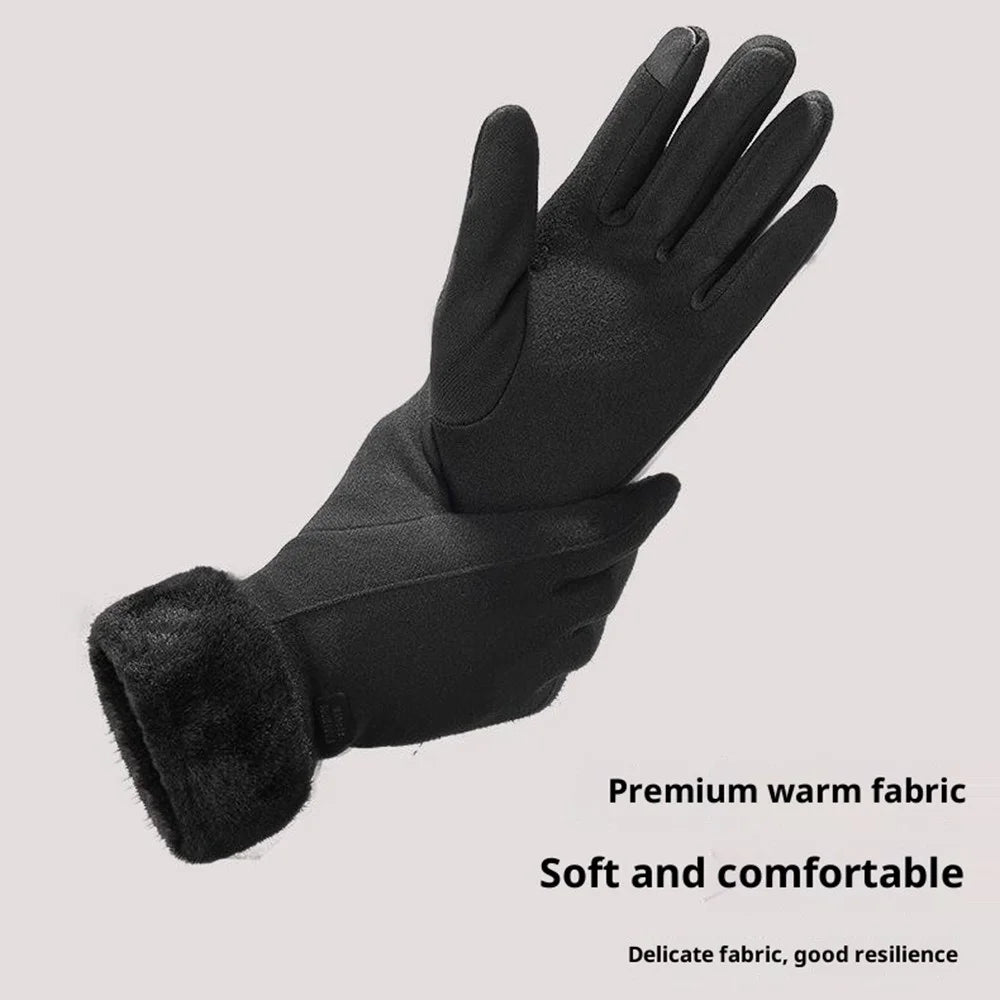 1 Pair Winter Gloves Windproof Fleece Lined Touchscreen Index Finger Cycling Gloves for Women - Black - 3