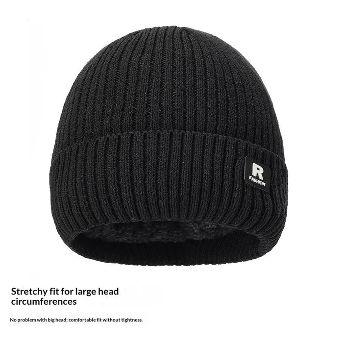 Winter Knit Beanie Hat Outdoor Cold Protection Ear Warmer R Logo Embroidered Ice Cap - Black - 2