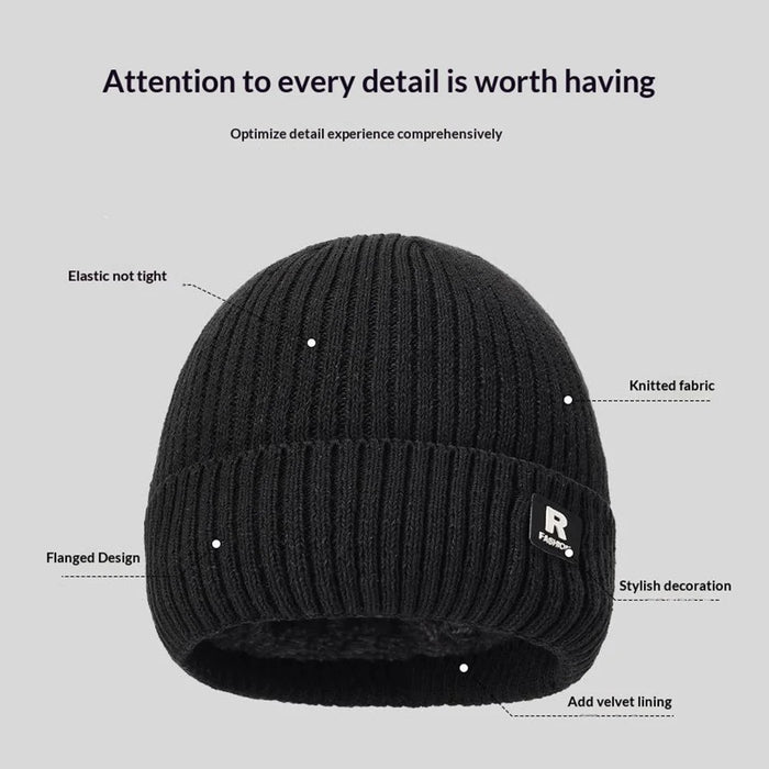 Winter Knit Beanie Hat Outdoor Cold Protection Ear Warmer R Logo Embroidered Ice Cap - Black - 3