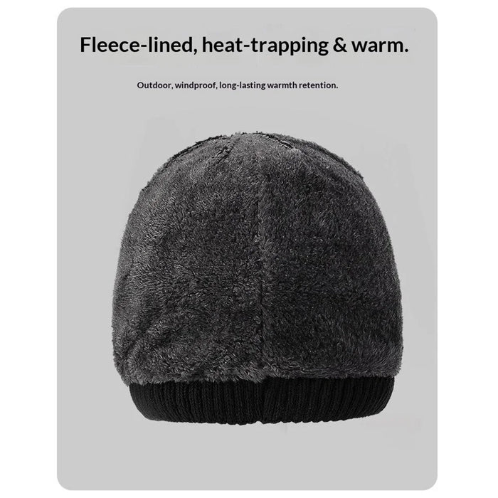 Winter Knit Beanie Hat Outdoor Cold Protection Ear Warmer R Logo Embroidered Ice Cap - Black - 7
