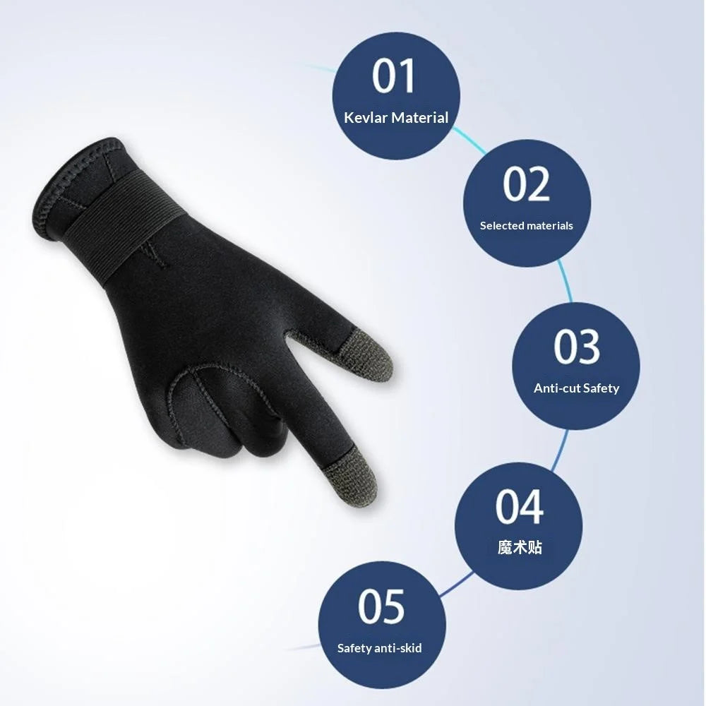 3mm 1Pair Aramid Fiber Diving Gloves Fishing Gloves Anti-Slip Cut Resistant Waterproof for Outdoor Activities - S - 3