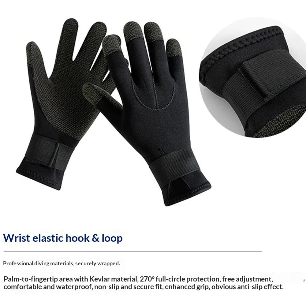 3mm 1Pair Aramid Fiber Diving Gloves Fishing Gloves Anti-Slip Cut Resistant Waterproof for Outdoor Activities - S - 5