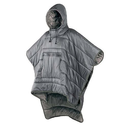 200 x 140cm Ultralight Outdoor Camping Cloak Sleeping Bag Wearable Insulated Warm Quilt Quilted Poncho Blanket - Grey - 1