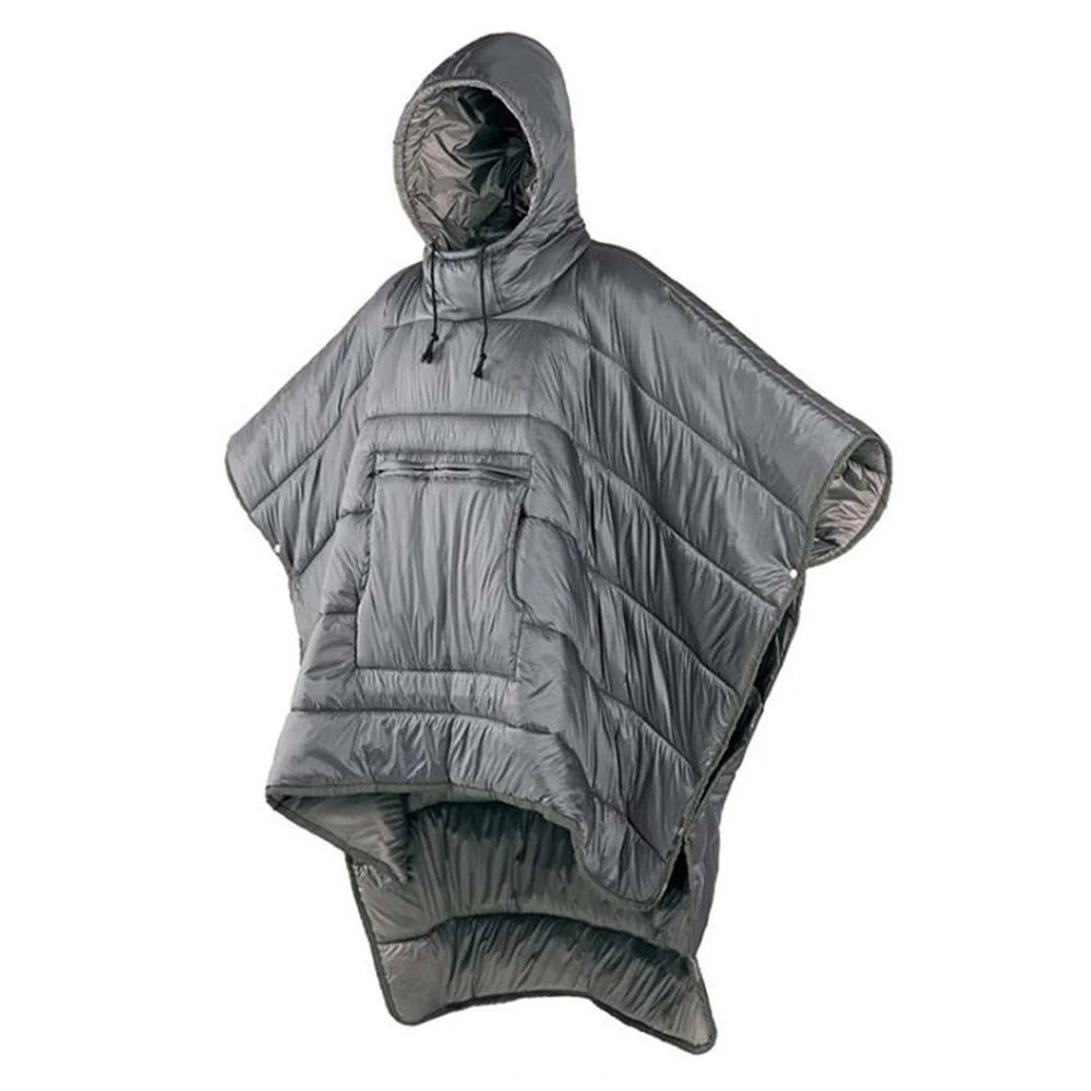 200 x 140cm Ultralight Outdoor Camping Cloak Sleeping Bag Wearable Insulated Warm Quilt Quilted Poncho Blanket - Grey - 1