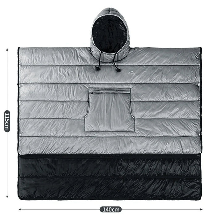 200 x 140cm Ultralight Outdoor Camping Cloak Sleeping Bag Wearable Insulated Warm Quilt Quilted Poncho Blanket - Grey - 2