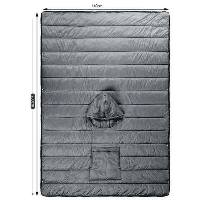 200 x 140cm Ultralight Outdoor Camping Cloak Sleeping Bag Wearable Insulated Warm Quilt Quilted Poncho Blanket - Grey - 3