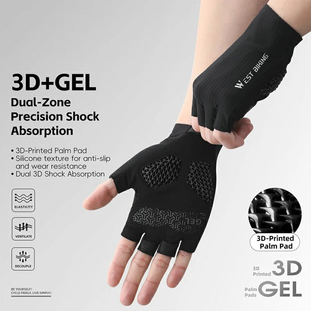 WEST BIKING YP0211274 3D Printed Shock Absorbing Cycling Gloves Anti Slip Fingerless Mittens for Racing Road Bike - M - 2