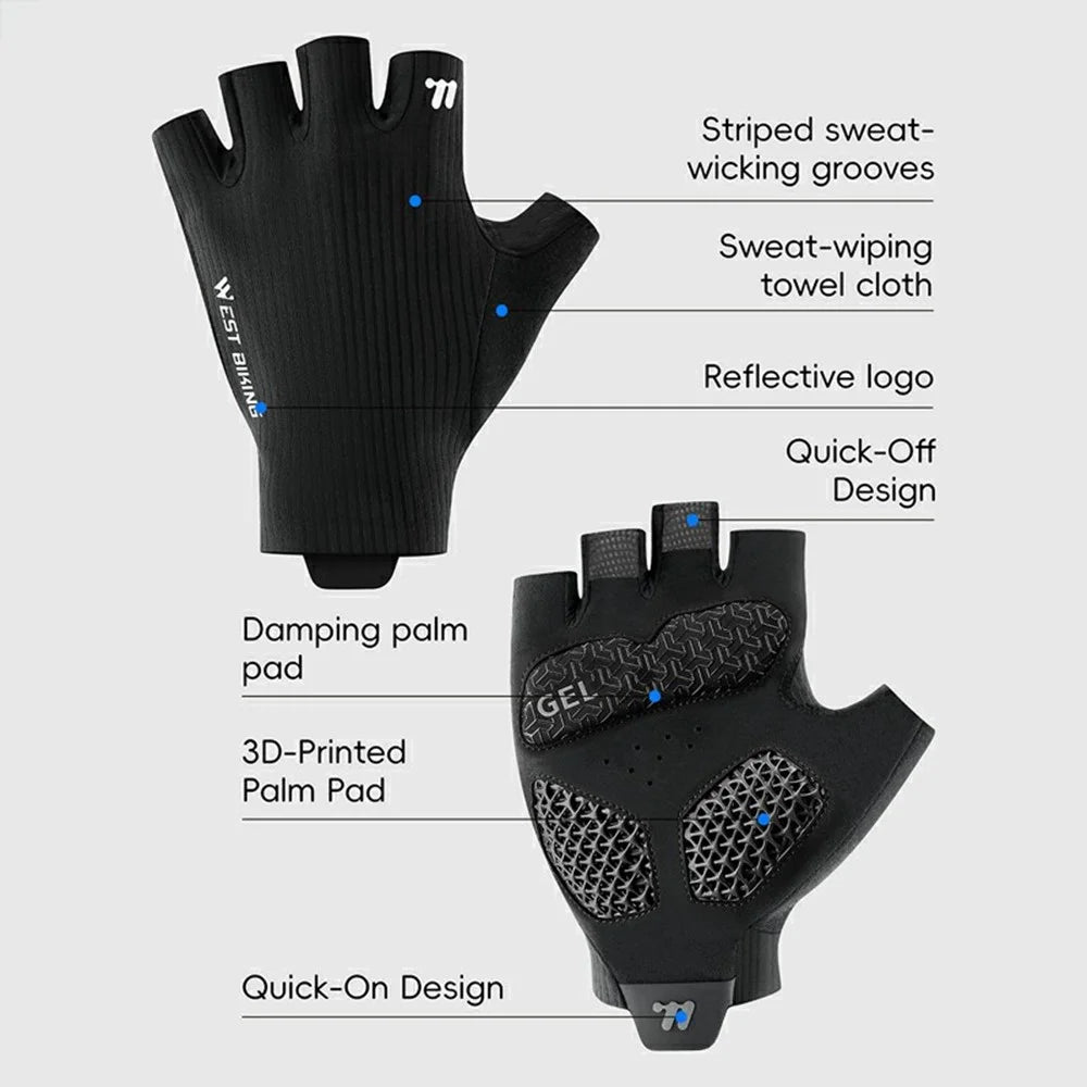 WEST BIKING YP0211274 3D Printed Shock Absorbing Cycling Gloves Anti Slip Fingerless Mittens for Racing Road Bike - M - 3