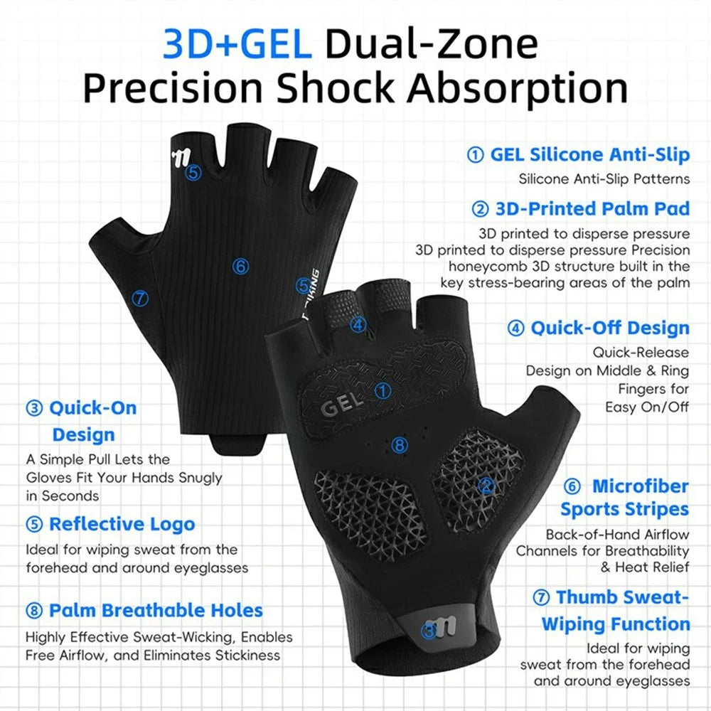 WEST BIKING YP0211274 3D Printed Shock Absorbing Cycling Gloves Anti Slip Fingerless Mittens for Racing Road Bike - M - 4