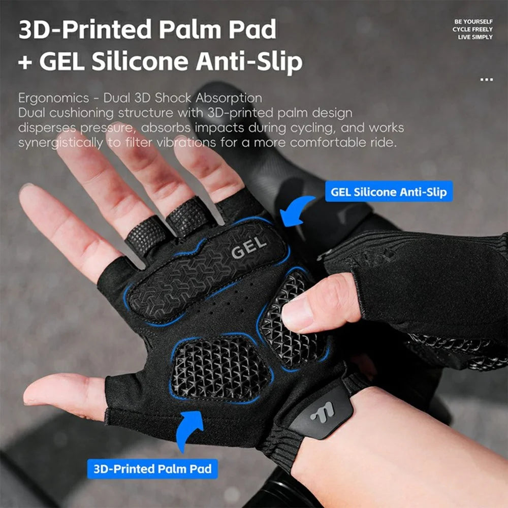 WEST BIKING YP0211274 3D Printed Shock Absorbing Cycling Gloves Anti Slip Fingerless Mittens for Racing Road Bike - M - 5