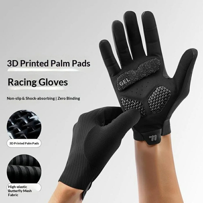 WEST BIKING YP0211278 1 Pair 3D Printed Cycling Gloves Racing Shock-Absorbing Bicycle Long Finger Gloves Anti-Slip for Men Women - M  /  Black - 2