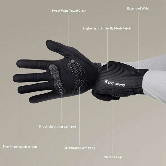WEST BIKING YP0211278 1 Pair 3D Printed Cycling Gloves Racing Shock-Absorbing Bicycle Long Finger Gloves Anti-Slip for Men Women - M  /  Black - 3