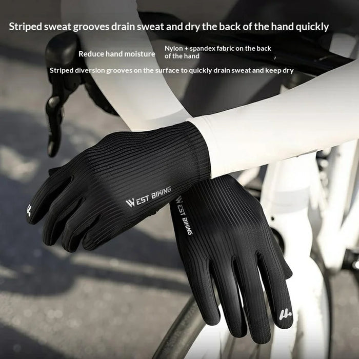 WEST BIKING YP0211278 1 Pair 3D Printed Cycling Gloves Racing Shock-Absorbing Bicycle Long Finger Gloves Anti-Slip for Men Women - M  /  Black - 5