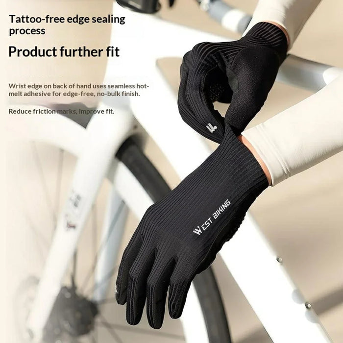 WEST BIKING YP0211278 1 Pair 3D Printed Cycling Gloves Racing Shock-Absorbing Bicycle Long Finger Gloves Anti-Slip for Men Women - M  /  Black - 7
