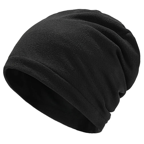 Four Season Slouch Beanie Fleece Warm Ear Hat Windproof Anti-Static Head Cover for Outdoor Cycling - Black - 1