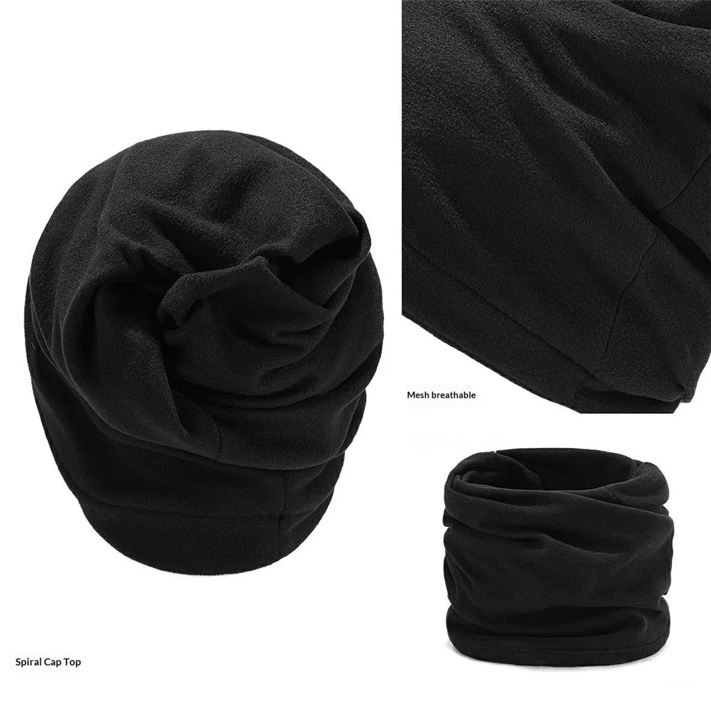 Four Season Slouch Beanie Fleece Warm Ear Hat Windproof Anti-Static Head Cover for Outdoor Cycling - Black - 4