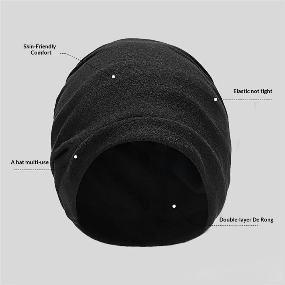 Four Season Slouch Beanie Fleece Warm Ear Hat Windproof Anti-Static Head Cover for Outdoor Cycling - Black - 5