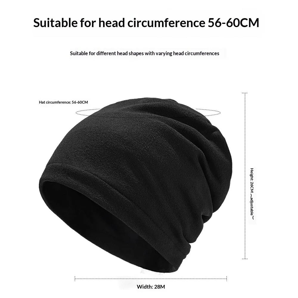 Four Season Slouch Beanie Fleece Warm Ear Hat Windproof Anti-Static Head Cover for Outdoor Cycling - Black - 7
