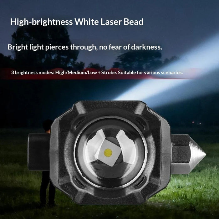 Safety Hammer Flashlight USB Charged with Side Light / Cutting Tool / Multi-Function Car Emergency White Laser Torch - Red - 4