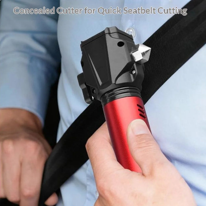 Safety Hammer Flashlight USB Charged with Side Light / Cutting Tool / Multi-Function Car Emergency White Laser Torch - Red - 6