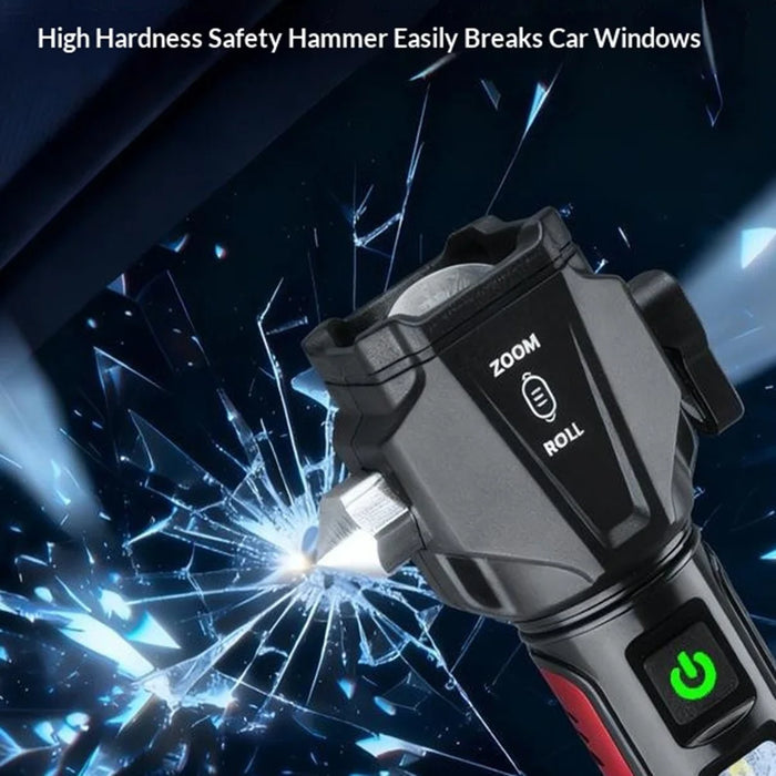 Safety Hammer Flashlight USB Charged with Side Light / Cutting Tool / Multi-Function Car Emergency White Laser Torch - Red - 7
