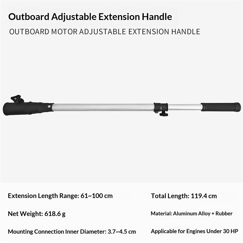 KOETSU 119.4cm Outboard Motor Extension Rod Adjustable Extended Handle Control Pole for 3.7-4.5cm Caliber - Silver - 7