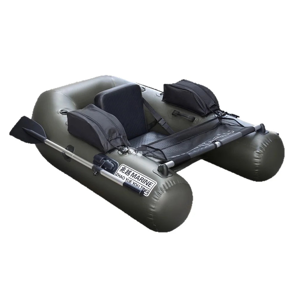 PVC Inflatable Boat Lightweight Fishing Belly Boat with 2+1 Air Chambers - Black - 1
