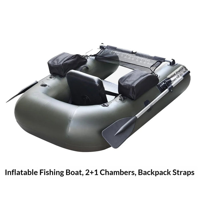PVC Inflatable Boat Lightweight Fishing Belly Boat with 2+1 Air Chambers - Black - 2