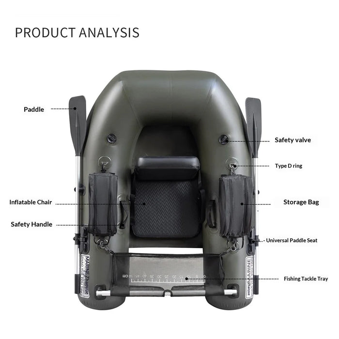 PVC Inflatable Boat Lightweight Fishing Belly Boat with 2+1 Air Chambers - Black - 3