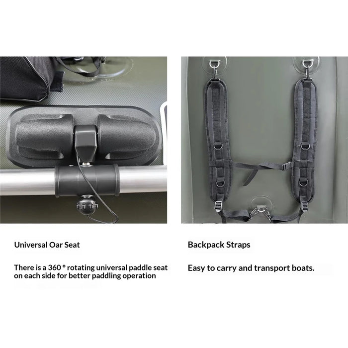 PVC Inflatable Boat Lightweight Fishing Belly Boat with 2+1 Air Chambers - Black - 7