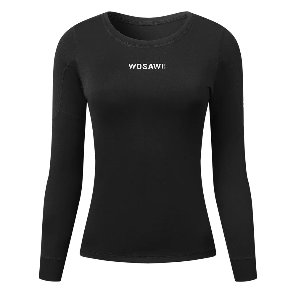 WOSAWE BD290 For Women Winter Ski Fleece Thermal Underwear High Elastic Tight Fleece-Lined Cold-Resistant Ski Top - Black, Asian M  /  EU S - 1