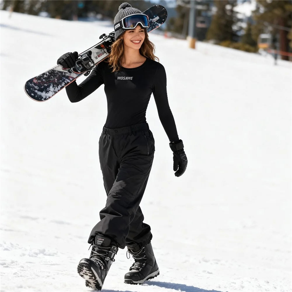 WOSAWE BD290 For Women Winter Ski Fleece Thermal Underwear High Elastic Tight Fleece-Lined Cold-Resistant Ski Top - Black, Asian M  /  EU S - 7