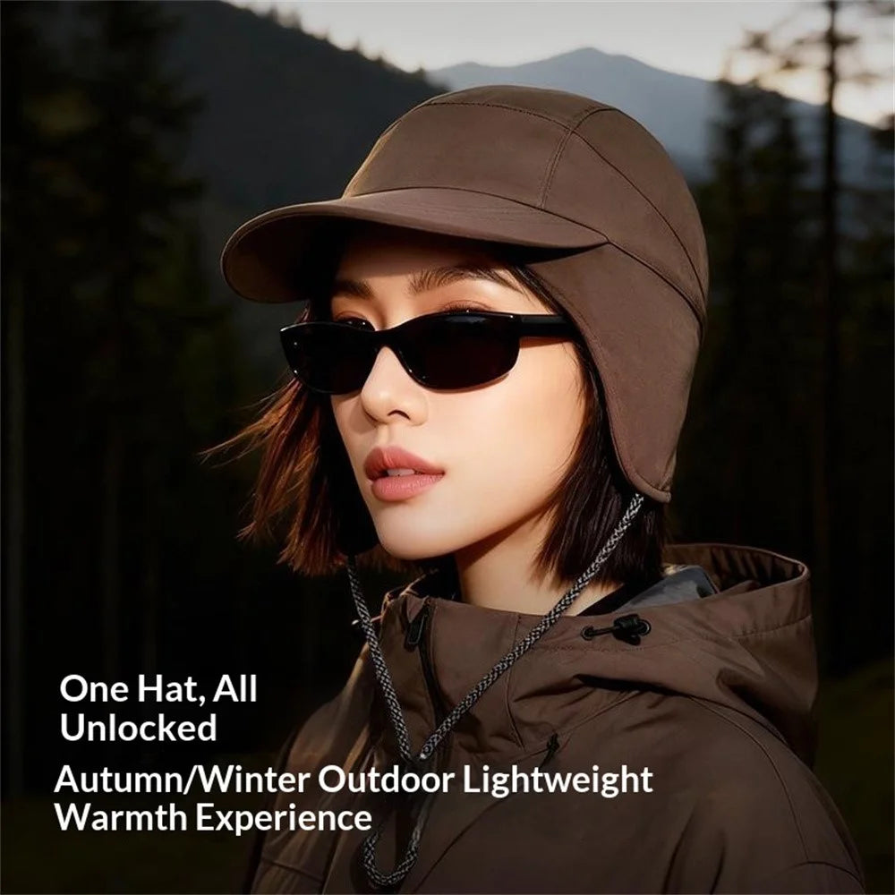 DMZ127 Autumn Winter Windproof Ear Protection Hat Outdoor Hiking Fleece Lined Warm Cap with Extended Ear Flaps - Black - 2