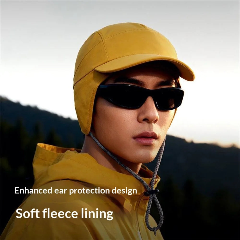 DMZ127 Autumn Winter Windproof Ear Protection Hat Outdoor Hiking Fleece Lined Warm Cap with Extended Ear Flaps - Black - 3