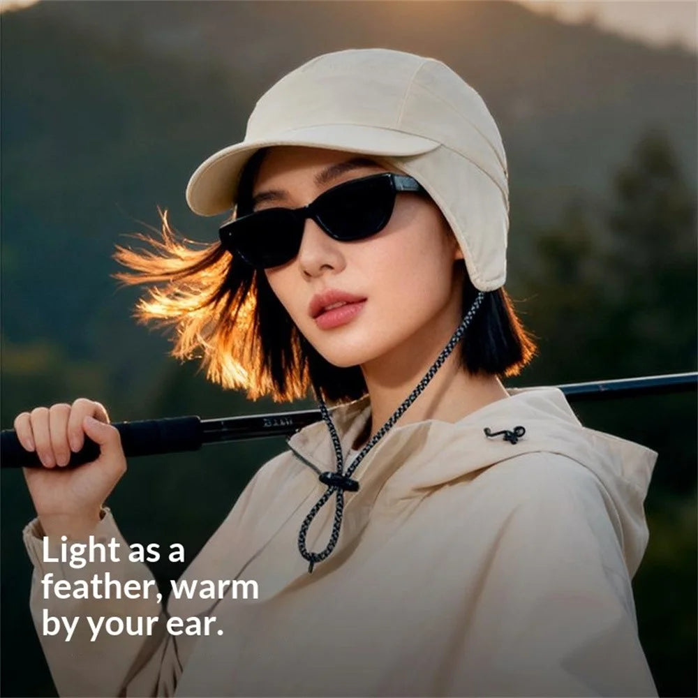 DMZ127 Autumn Winter Windproof Ear Protection Hat Outdoor Hiking Fleece Lined Warm Cap with Extended Ear Flaps - Black - 4