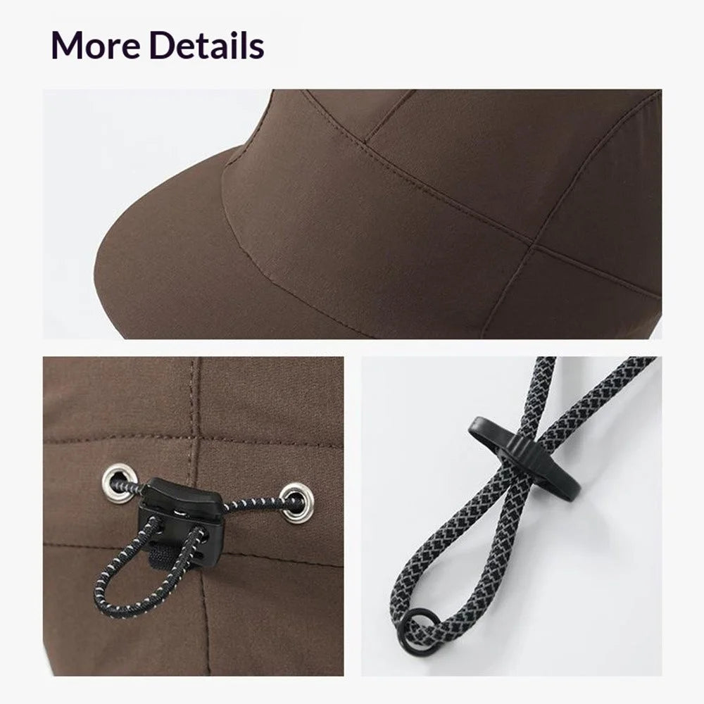 DMZ127 Autumn Winter Windproof Ear Protection Hat Outdoor Hiking Fleece Lined Warm Cap with Extended Ear Flaps - Black - 7