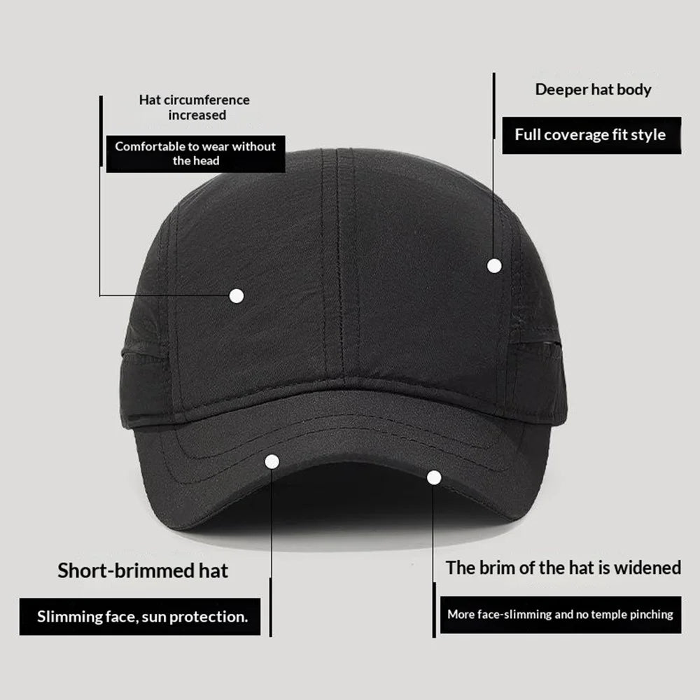 Spring Summer Baseball Cap Short Brim Quick-Dry Waterproof Outdoor Sports Visor Hat - Black - 2