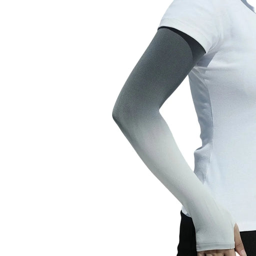 1 Pair Arm Sleeves Sun Protection Breathable Ice Silk Elbow Arm Covers for Outdoor Cycling Running - Gradient Black Grey - 2