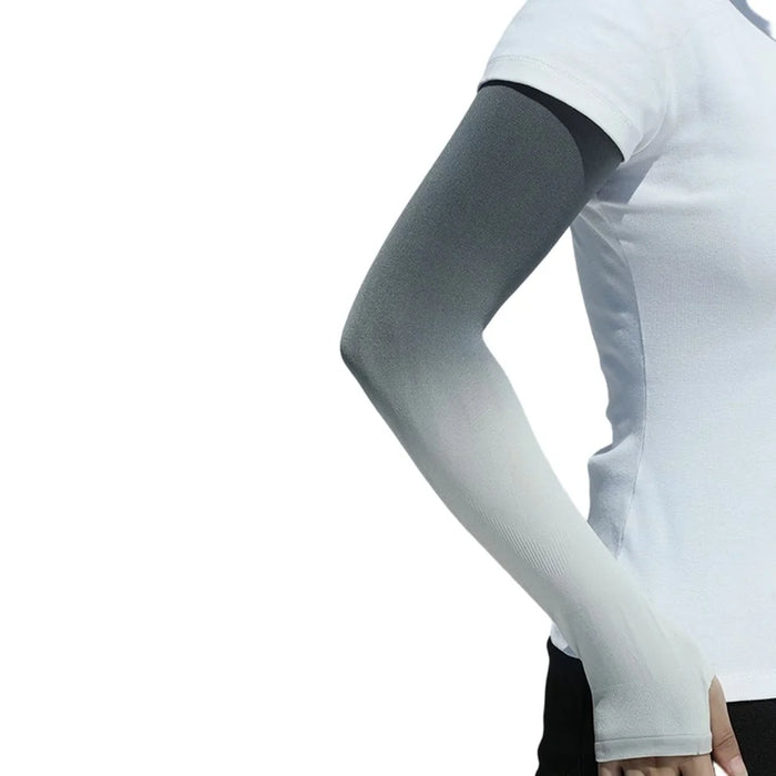 1 Pair Arm Sleeves Sun Protection Breathable Ice Silk Elbow Arm Covers for Outdoor Cycling Running - Gradient Black Grey - 2