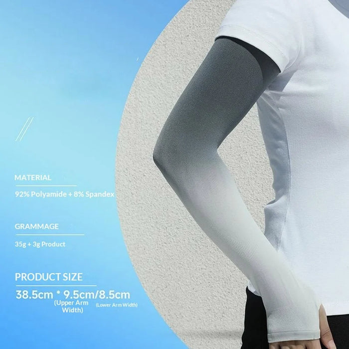 1 Pair Arm Sleeves Sun Protection Breathable Ice Silk Elbow Arm Covers for Outdoor Cycling Running - Gradient Black Grey - 3
