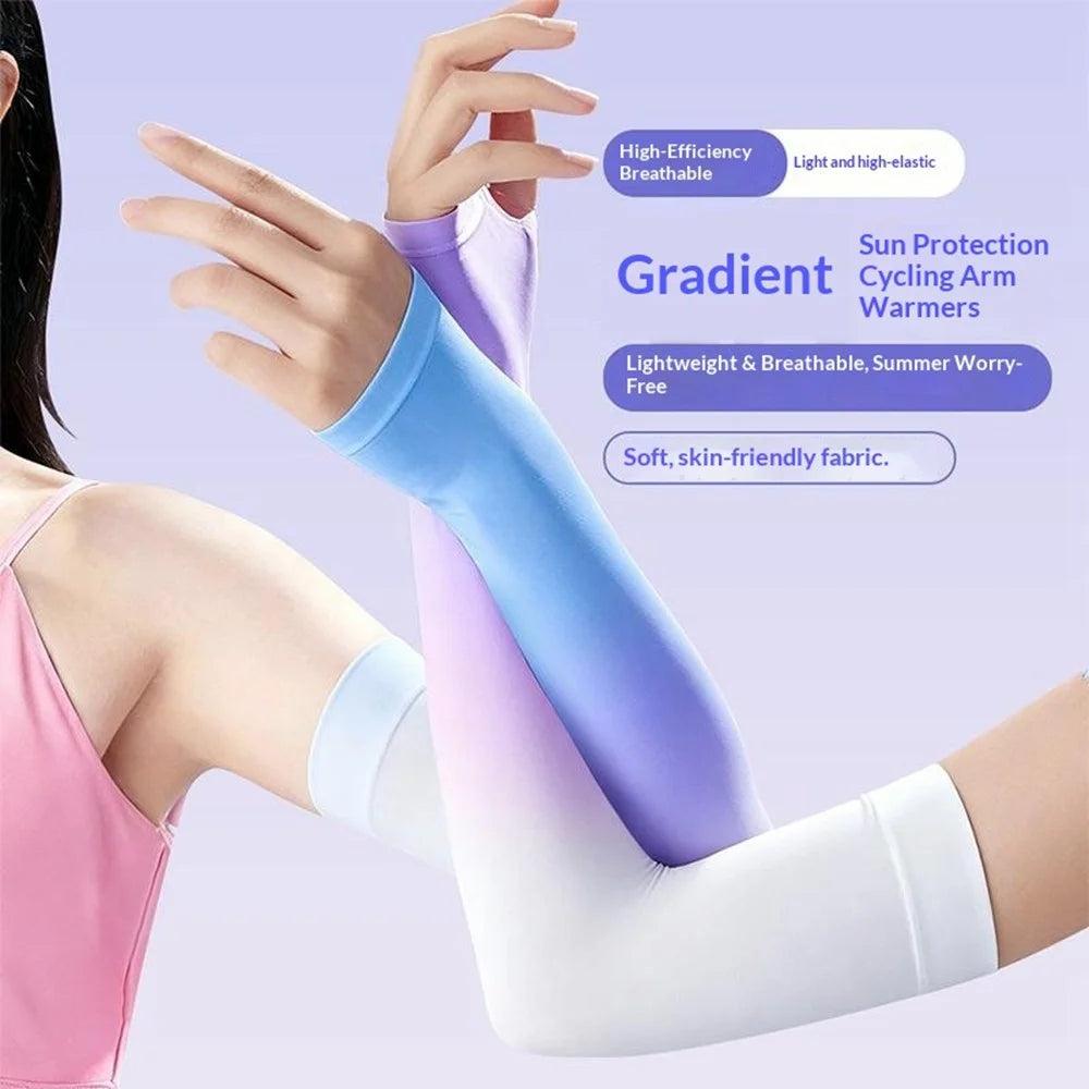 1 Pair Arm Sleeves Sun Protection Breathable Ice Silk Elbow Arm Covers for Outdoor Cycling Running - Gradient Black Grey - 5