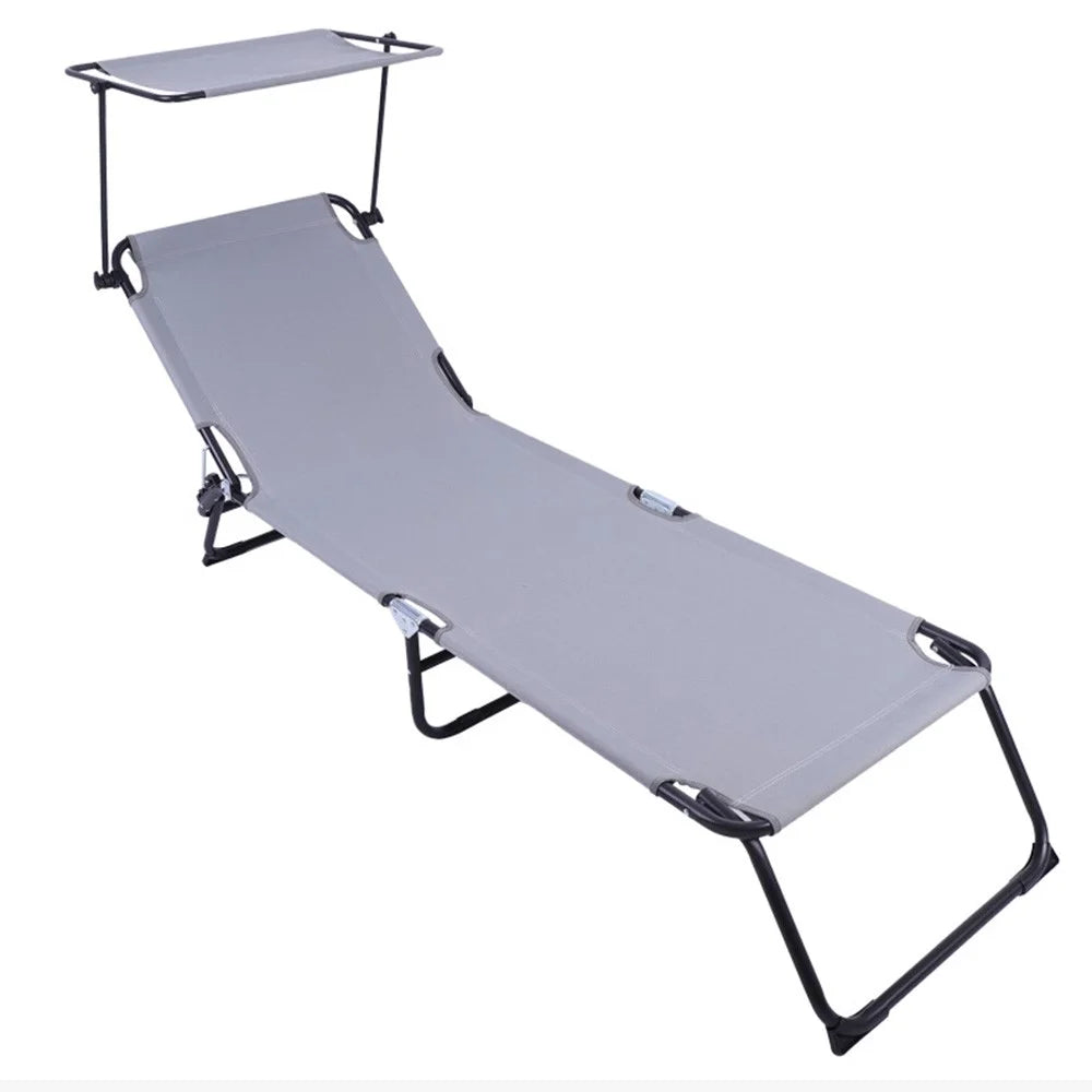 Outdoor Camping Cot Lightweight Portable Folding Bed with Shade Canopy 175-190 x 58 x 30-68cm - 1