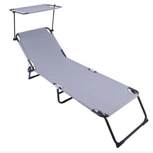 Outdoor Camping Cot Lightweight Portable Folding Bed with Shade Canopy 175-190 x 58 x 30-68cm - 1